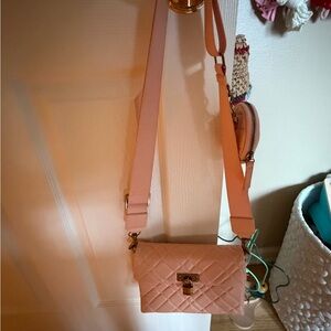 Women's Quilted Crossbody Bag - peach color